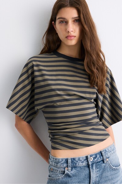 Stradivarius Striped Japanese sleeve T-shirt
