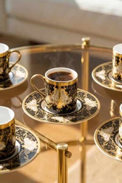 ACAR Jessamine 24K Altın Detaylı 12 Parça 6 Kişilik Porselen Kahve Fincan Tak...