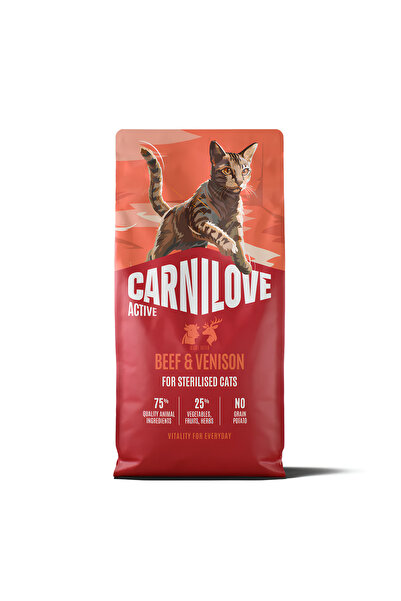 Carnilove طعام القطط الجاف أكتيف باللحم البقري والغزال للقطط المعقمة البالغة ...