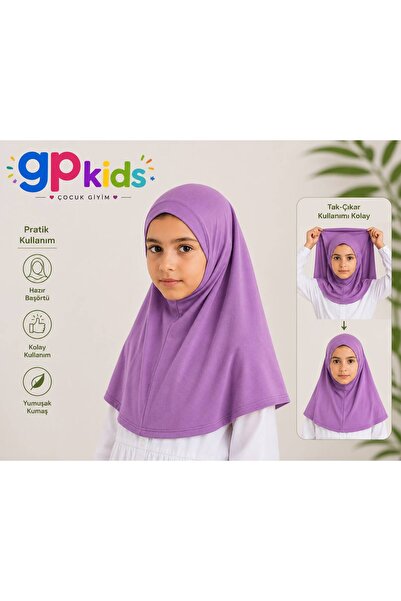 GP Kids Kız Çocuk Pratik Başörtü Penye Hazır Eşarp Mina Model MOR