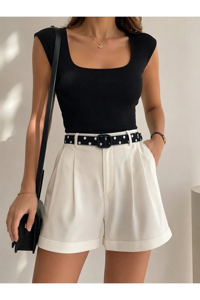 Pratsska Special Design Black and White Polka Dot Faux Leather Women's Belt with Matte Black Buckle 3 cm