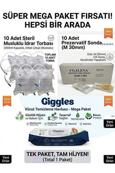 ERD Galena Prezervatif Sonda M 30mm (10 Adet) + Steril Musluklu İdrar Torbası...