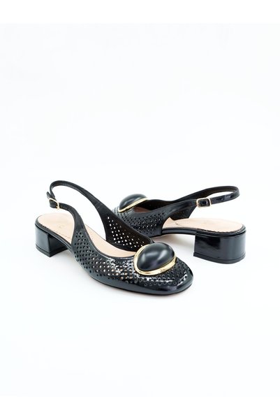 Tenau Women's Genuine Leather Heeled Shoes Black Patent Leather