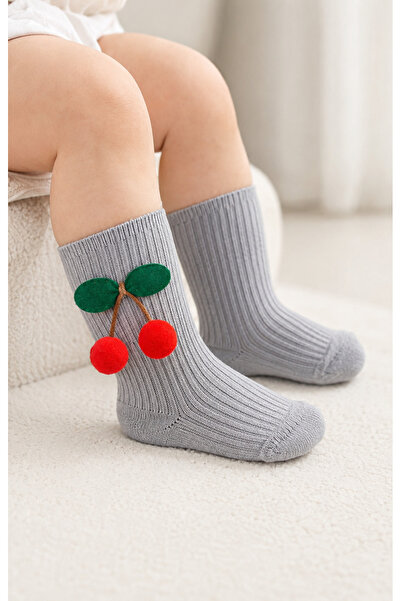 ESES BEBE جوارب قطنية للركبة من نوع Cherry Pompon للفتيات الصغيرات من عمر 0-5...