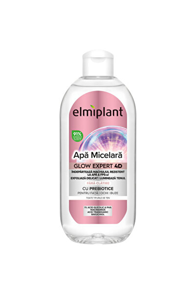 ELMIPLANT Apă micelară iluminatoare, GLOW EXPERT 4 D, pentru față, ochi și bu...
