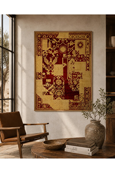 Boho wellness studio – Anatolian Patchwork Kırmızı Folk Art Çerçeveli MDF Pos...