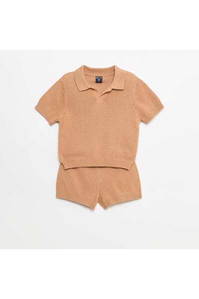 KIABI 2-piece knit set - Polo t-shirt + shorts BROWN