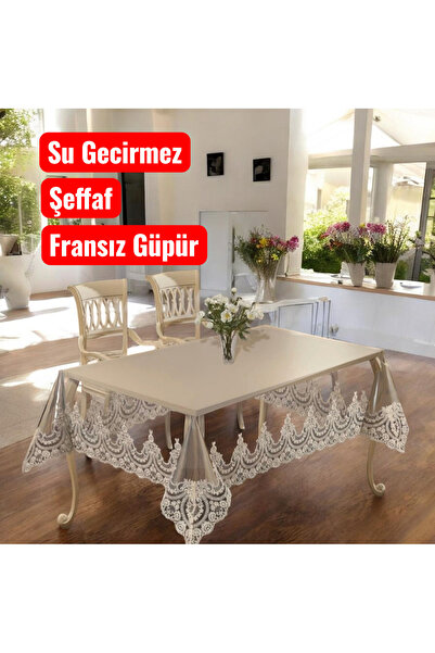 Empressco Şeffaf PVC Fransız Güpürlü Kırılmaz Su Geçirmez Masa Örtüsü