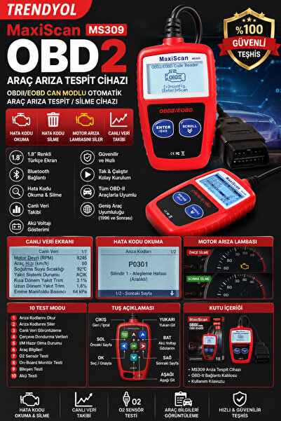 DORNEX ELEKTRONİK MaxiScan MS309 OBD2 Araç Arıza Tespit Cihazı OBDII/EOBD CAN...
