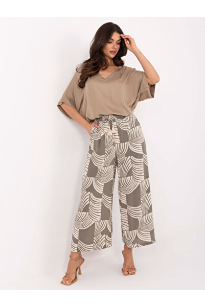 Sublevel Women's Pants, Sublevel, Viscose, Print, Khaki, model D73771M62237G