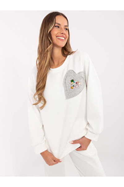Italy Moda Women's Sweatshirt, ITALY MODA, Polyester, Long Sleeve, Ecru, mode...