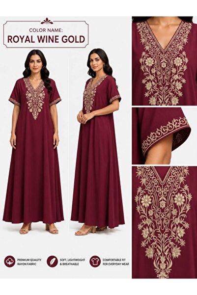 AYOUSH Women's Long Embroidered Robe, Soft and Light Meray Cotton, Comfortabl...