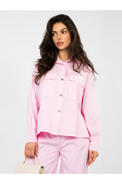 Italy Moda Camasa Dama Maneca lunga, Guler inalt, ITALY MODA, Roz Casual
