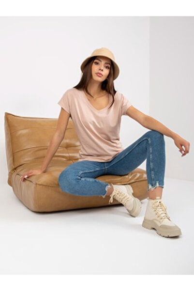 Basic Feel Good Tricou Dama Mini, Decolteu in V, BASIC FEEL GOOD, Bej Casual ...
