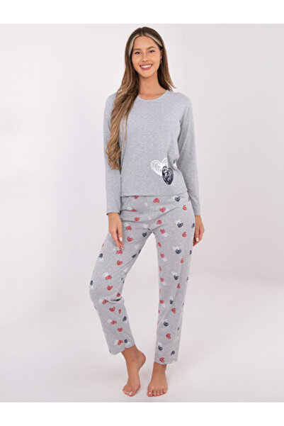 Forever Pink Pijama Dama, Forever Pink, Bumbac, Maneca lunga, Gri, model DU-P...