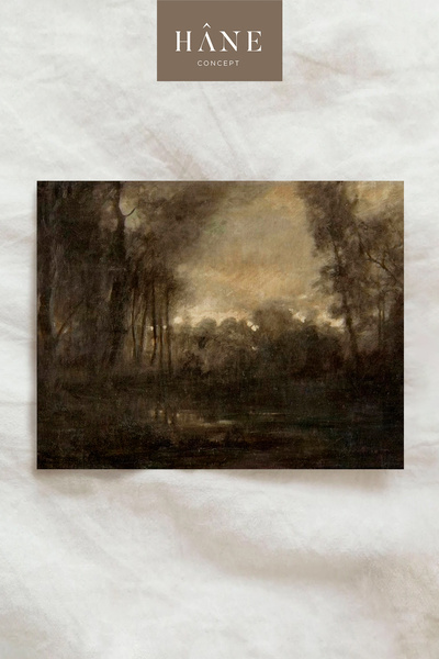 Hane Concept Vintage Dark Forest Lake Poster, Moody Nature Scenery Decor