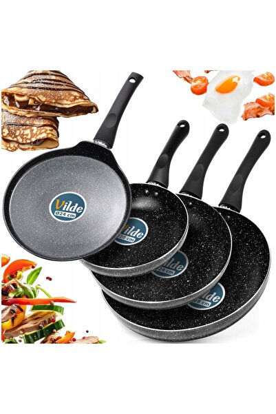 Vilde Set de 4 tigăi GRANITICE pentru prăjit, dimensiuni 20, 24, 28 cm + tiga...