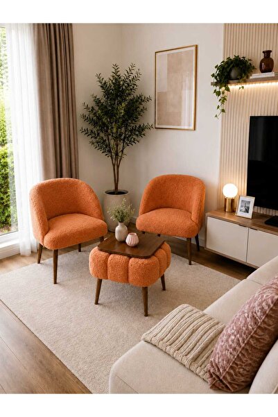 DEKOZUM LUNA SOFT Well soft Peluş Kumaş İkili Berjer Seti Salon Balkon Koltuk...