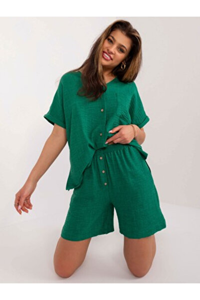 LAKERTA Compleu Dama, LAKERTA, Bumbac, Maneca scurta, Verde inchis, model LK-...