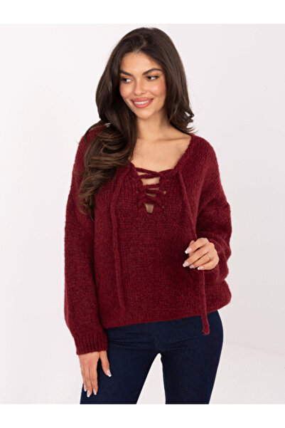 Italy Moda Women's Sweater, ITALY MODA, Acrylic, Long Sleeve, Bordeaux, model...