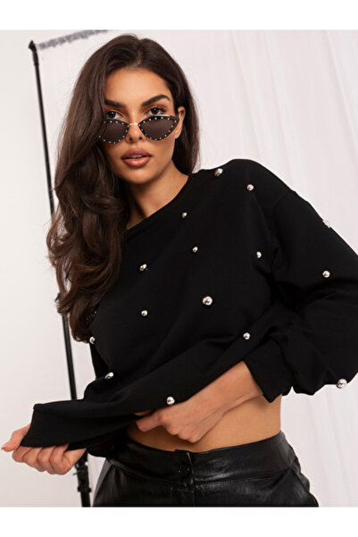 Italy Moda Women's Sweatshirt, ITALY MODA, Cotton, Long Sleeve, Black, model ...