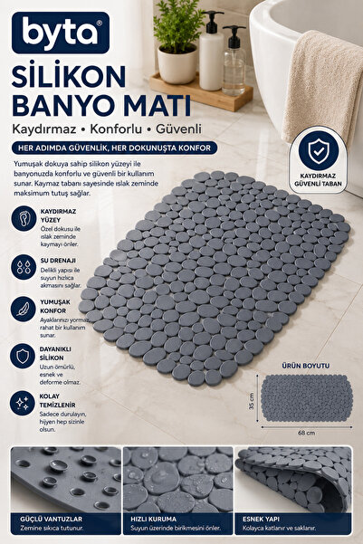 BYTA Silicone Non-Slip Bath Mat 68X35 cm Shower and Bathtub Mat with Suction ...
