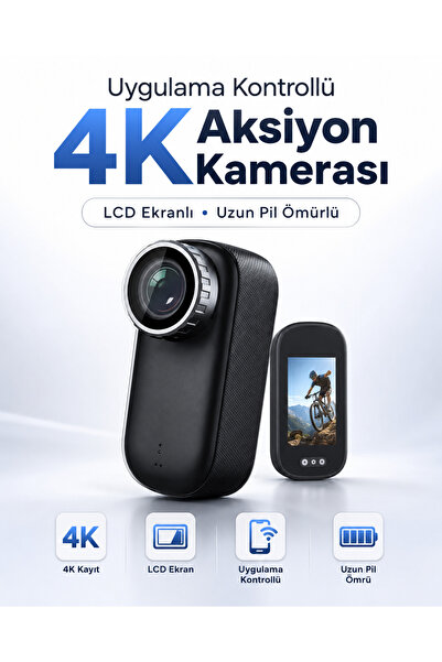 EN SİGA Uygulama Kontrollü 4K Aksiyon Kamerası LCD Ekranlı Uzun Pil Ömürlü