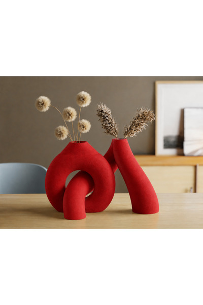 Genel Markalar 3D Baskı Modern Soyut İkili Vazo Seti – Dekoratif Halka Tasarı...