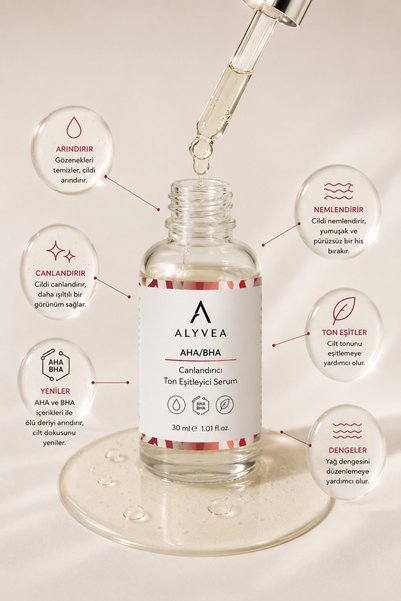 ALYVEA COSMETICS Aha Bha Facial Serum 30 ml – Skin Care Serum Containing Acids