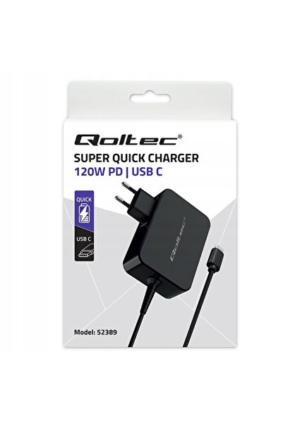 Qoltec Încărcător ultra-rapid pentru laptop PD 120W 5-28V 3-4.5A USB-C