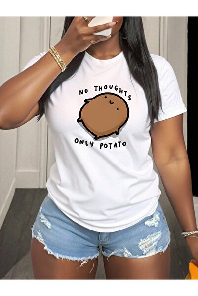 01THEONE Casual T-Shirt with No Thoughts Only Potato Print, Lightweight Comfo...