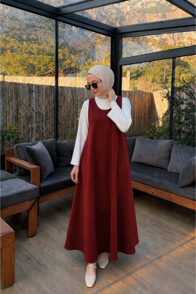 Lunfia Dik Yaka Uzun Kol Krep Jile Takımı - Bordo