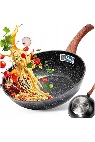 Vilde Wok GRANITAT, tigaie adâncă mare pentru prăjit și gătit la aburi, 28 cm