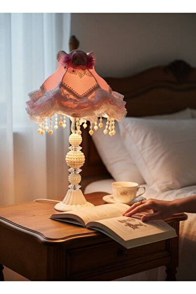 Dekovien Pink Velvet Covered Handmade Floral Model Classic Model Lampshade wi...