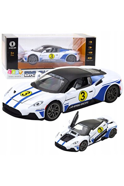 LeanToys Mașină metalică sport, lumini, sunete, propulsie, albă 1:22
