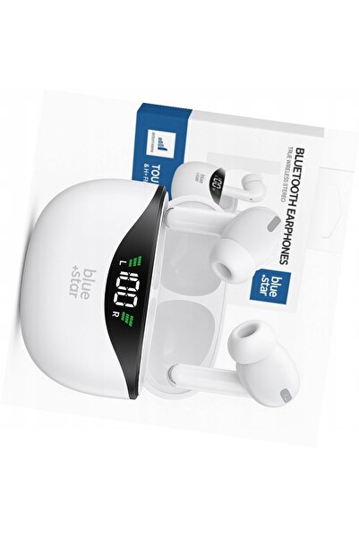 Blue Star Press Căști T60 TWS albe wireless intraauriculare pentru iPhone 15 ...