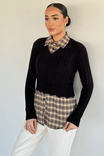 Aryena بلوزة نسائية سوداء مزينة بالتطريز (تناسب المقاسات S-M-L.)