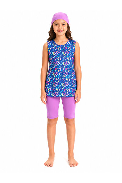 Lyrax 35007-26 Girls' Sleeveless Swimwear Set with Cap, Quick-Drying, Stretch...
