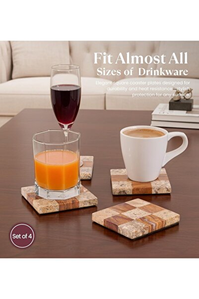 Radicaln Marble Coasters Set of 4, Coral & Red Square Drink Coasters for Home...