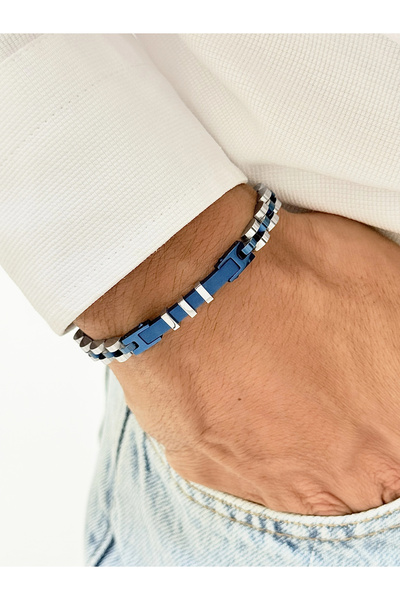 FERRO Navy Blue and Silver Steel Men's Bracelet Frj10204A-L 2 Year Warranty G...