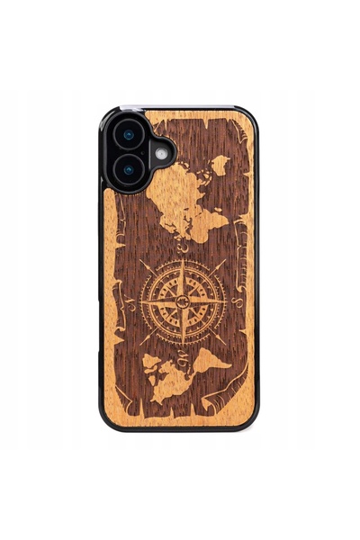 BewooDesign Husă din lemn Bewood pentru iPhone 16 Plus RÓŻA WIATRÓW MERBAU