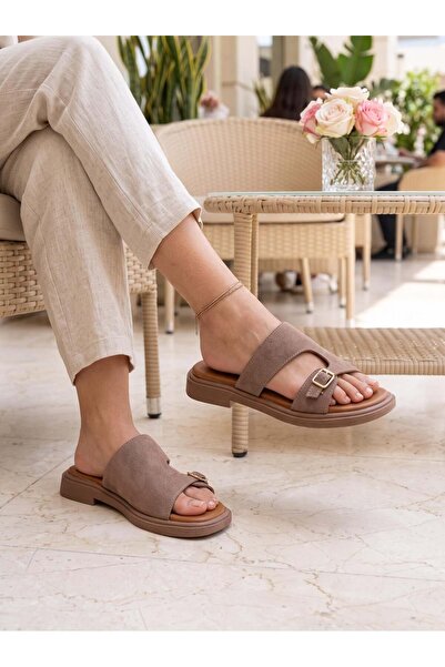 Nesil Shoes Dvm 210 Mink Suede Buckle Women's Slippers