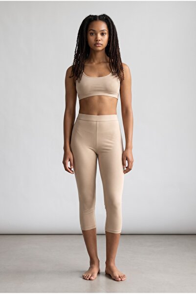 Generic Brand Modal Belted Non-Marking Capri Leggings - Skin Color