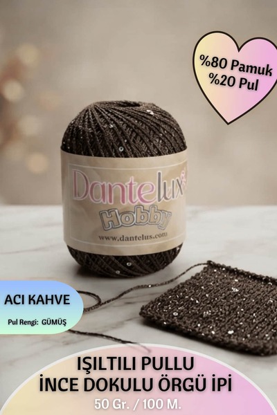 Dantelux İnce Dokulu Pullu Örgü İpi (%80 Pamuk - %20 Metalik Pul) 50 Gr. 100 ...