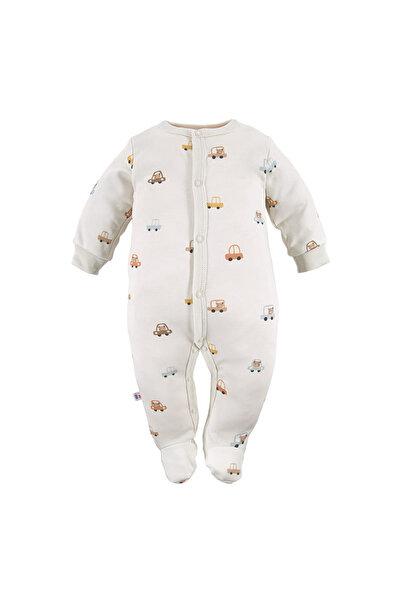 EEVI Baby boys' long-sleeve jumpsuit, cream, cars 56-62