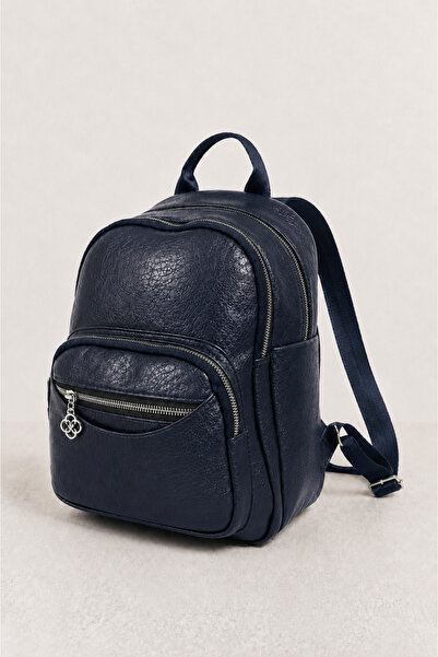 MILANOFOX Women's Navy Blue Functional Multi-Pocket Leather Detailed Daily Le...
