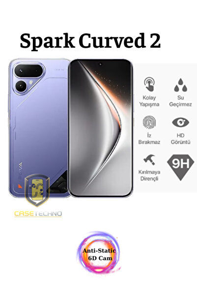 CaseTechnoo Tecno Pova Curve 2 5G Uyumlu Kavisli 3D Tam Kaplayan ESD Cam Ekra...