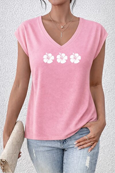 Deocept Women's Mix Printed V-Neck Sleeveless Regular Fit Comfortable T-Shirt