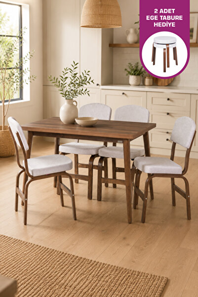 VİLİNZE Ege Sandalye Avanos Ahşap Mdf Mutfak Masası Takımı - 70x120 Cm