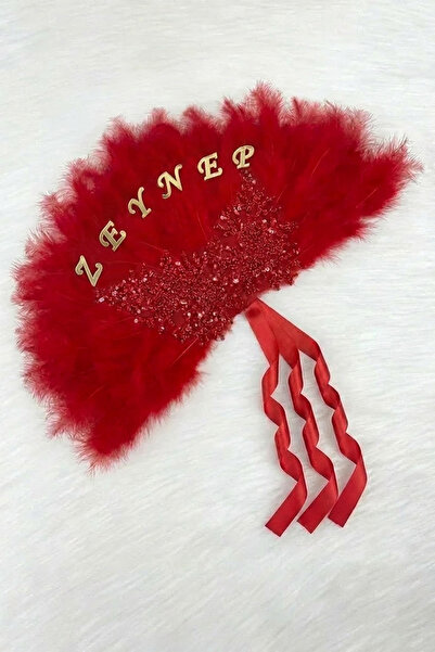 ZEYMERADE مروحة العروس الحمراء، مزينة بخيوط خشب الصنوبر اللامعة، لحفلات توديع...